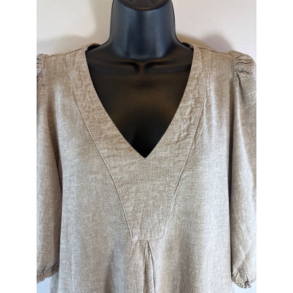Cynthia Rowley Linen Viscose Puff Sleeve Mini Dress Natural Tan Size M - Picture 3 of 8
